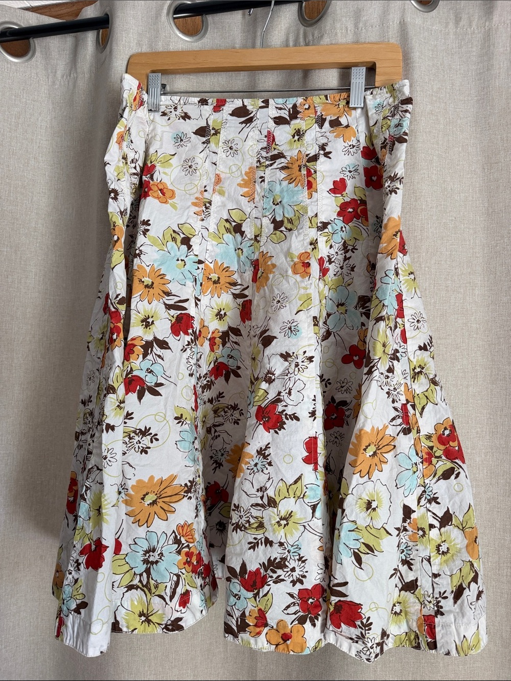 CAbi White Floral Circle Skirt with Red, Yellow & Blue Flowers